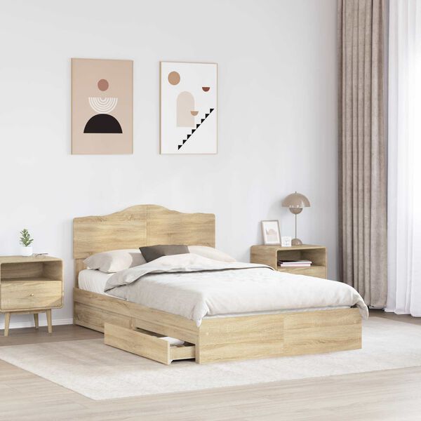 vidaXL Cama con almacenamiento con cabecera Roble Sonoma 135 x 190 cm