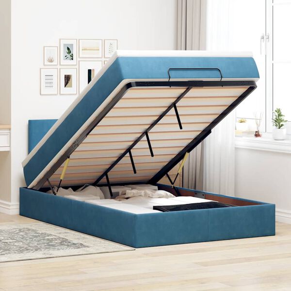 vidaXL Cama otomana con colch&oacute;n 120x190 cm terciopelo azul oscuro