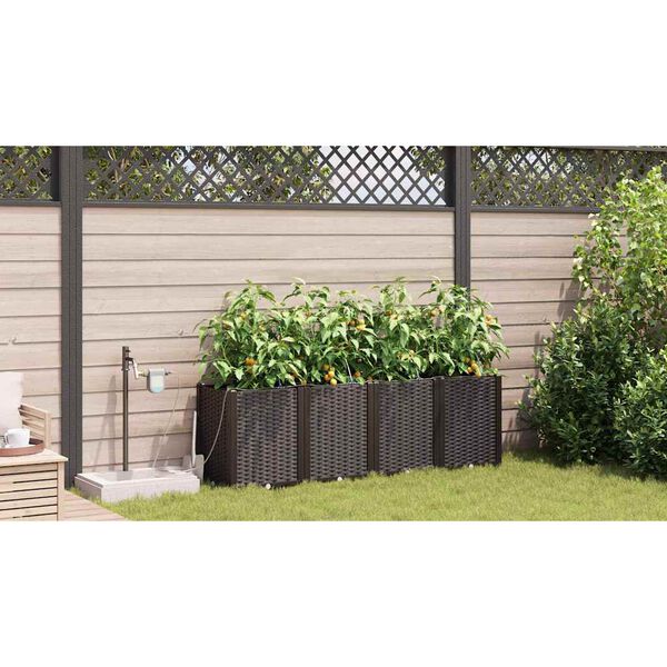 vidaXL Macetero de Jard&iacute;n 4 pcs Marr&oacute;n Pl&aacute;stico