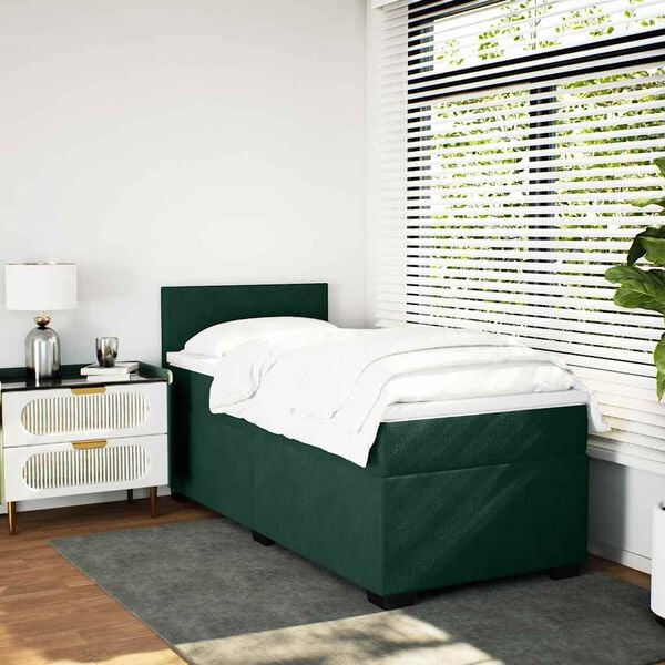 vidaXL Cama box spring con colch&oacute;n terciopelo verde oscuro 80x200 cm