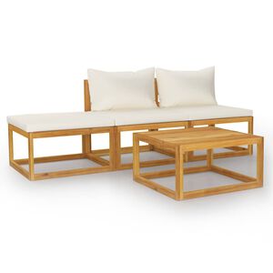 vidaXL Muebles de jard&iacute;n 4 pzas cojines crema madera maciza de acacia