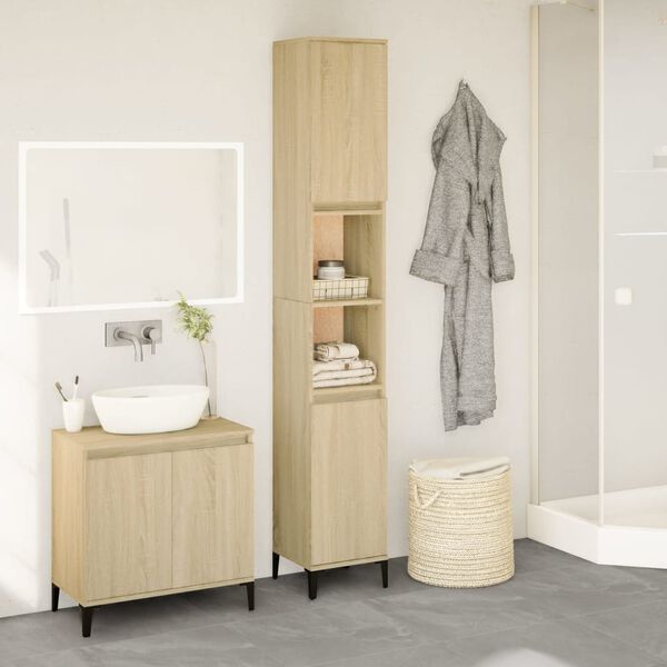 vidaXL Armario de ba&ntilde;o madera contrachapada roble Sonoma 30x30x190 cm