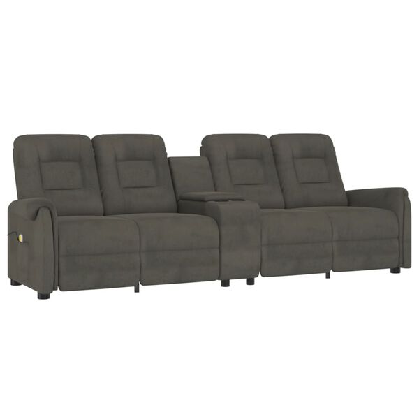 vidaXL Sillón de masaje reclinable 4 plazas con portavasos gris oscuro