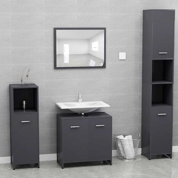 vidaXL Conjunto de muebles de ba&ntilde;o madera contrachapada gris brillo