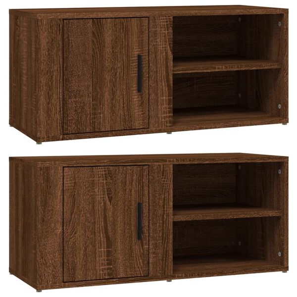 vidaXL Mueble TV 2 uds madera contrachapada roble marr&oacute;n 80x31,5x36cm