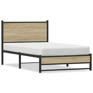 vidaXL Estructura de cama sin colch&oacute;n metal roble ahumado 100x190 cm