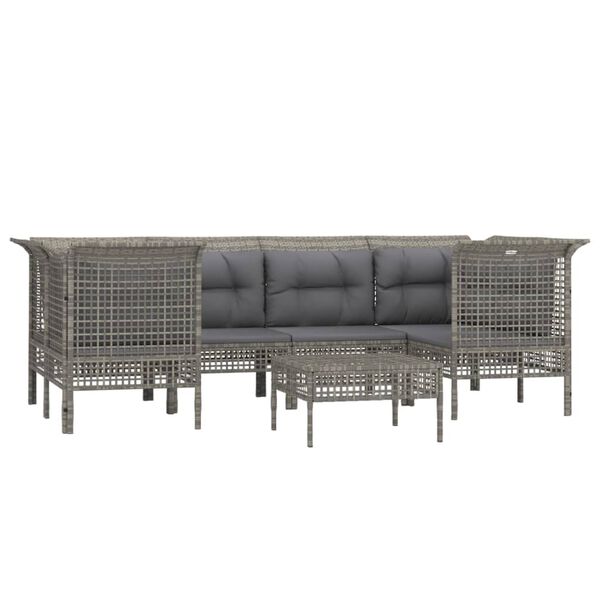vidaXL Set de muebles de jardín 7 pzas y cojines ratán sintético gris