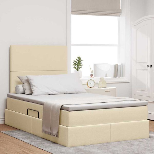 vidaXL Cama con almacenamiento y LED Crema 120 x 200 cm Poliéster