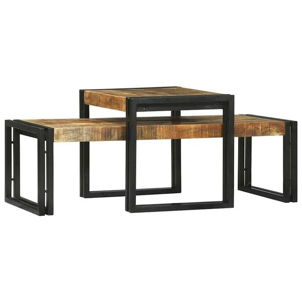 vidaXL Mesa de Café 2 pcs Marrón madera maciza de mango