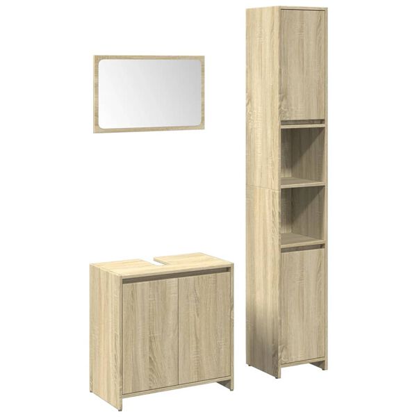 vidaXL Set de muebles de ba&ntilde;o 3 pzas madera contrachapada roble Sonoma