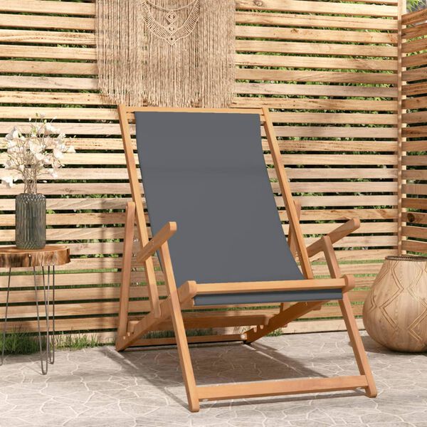 vidaXL Silla de playa plegable de madera maciza de teca gris