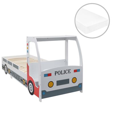 vidaXL Cama infantil coche de policía colchón viscoelástico 90x200 cm