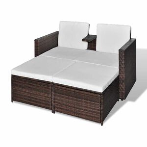 vidaXL Set muebles de jard&iacute;n 4 piezas y cojines rat&aacute;n sint&eacute;tico marr&oacute;n