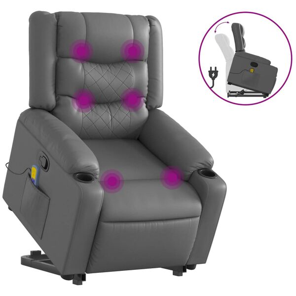 vidaXL Sill&oacute;n reclinable de masaje de pie cuero artificial gris