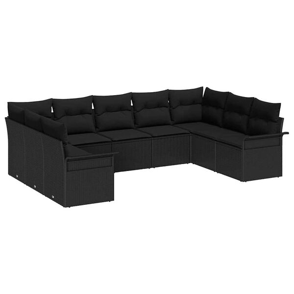 vidaXL Conjunto de sof&aacute; de jard&iacute;n 9 pcs Negro rat&aacute;n sint&eacute;tico