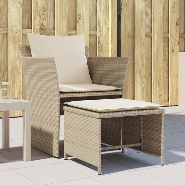 vidaXL Sillón de jardín con reposapiés ratán sintético beige