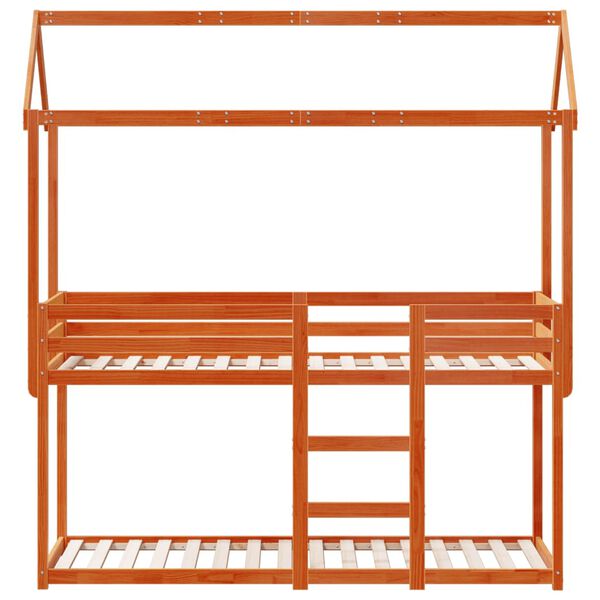 vidaXL Cama litera con techo madera maciza pino marr&oacute;n 90x200 cm
