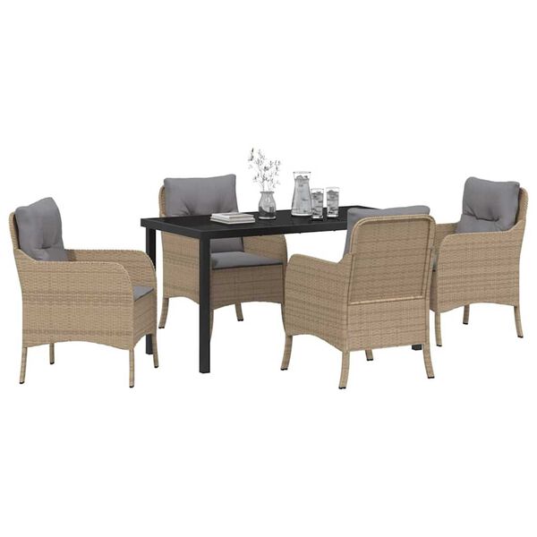 vidaXL Conjunto de Comedor de Jard&iacute;n 5 pcs Beige rat&aacute;n sint&eacute;tico