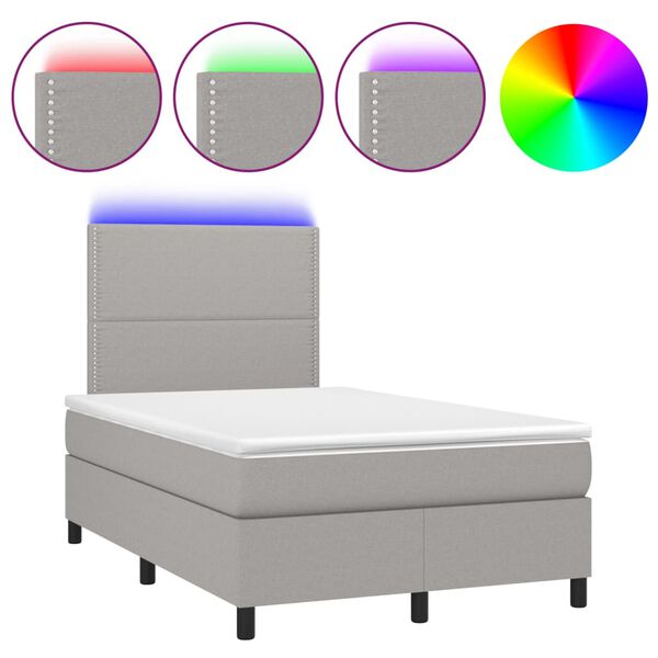vidaXL Cama box spring con colch&oacute;n tela y LED gris claro 120x200 cm