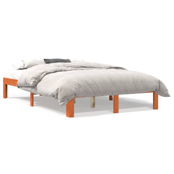 vidaXL Cama sin colch&oacute;n madera maciza de pino marr&oacute;n cera 120x200 cm