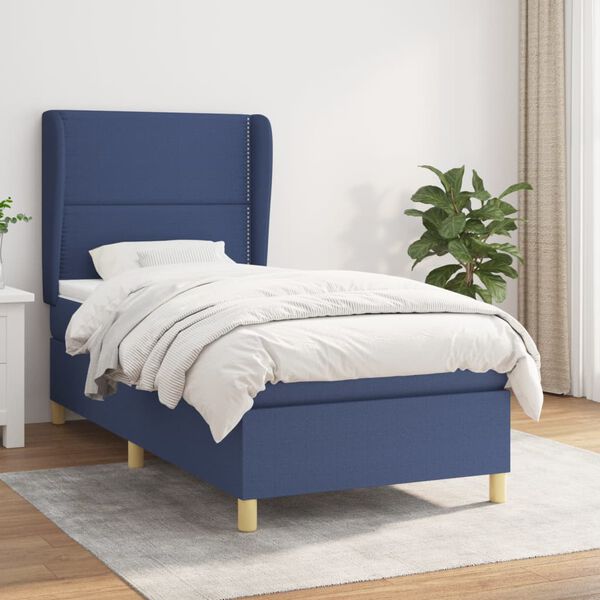 vidaXL Cama box spring con colch&oacute;n tela azul 90x200 cm