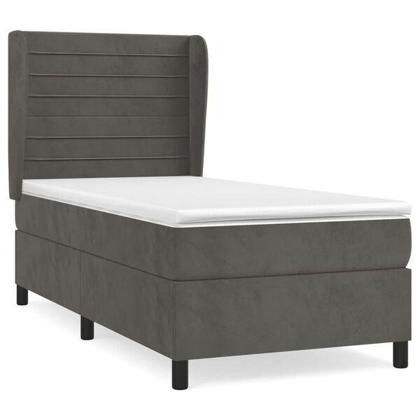 vidaXL Cama box spring con colch&oacute;n terciopelo gris oscuro 90x190 cm