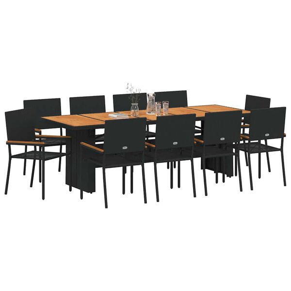 vidaXL Conjunto de Comedor de Jard&iacute;n 11 pcs Negro rat&aacute;n sint&eacute;tico