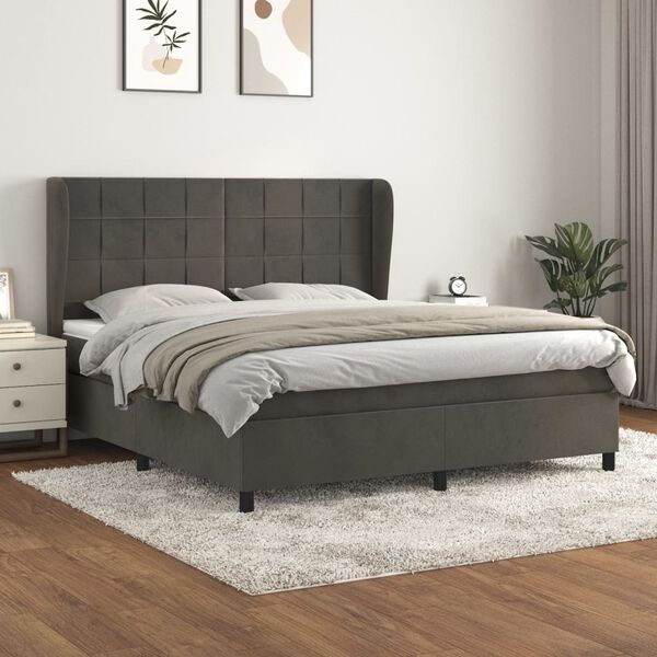 vidaXL Cama box spring con colch&oacute;n terciopelo gris oscuro 160x200 cm
