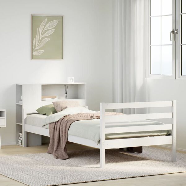 vidaXL Cama con estantería sin colchón madera maciza blanca 100x200 cm
