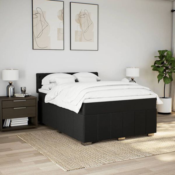 vidaXL Cama box spring con colch&oacute;n tela negro 160x200 cm