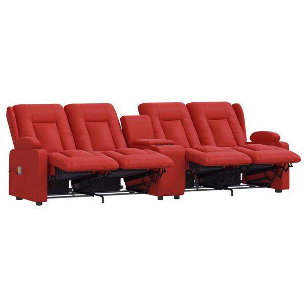 vidaXL Sill&oacute;n de masaje reclinable 4 plazas con portavasos rojo tinto