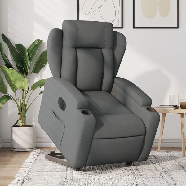 vidaXL Sill&oacute;n el&eacute;ctrico reclinable elevable de tela gris oscuro