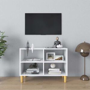 vidaXL Mueble de TV con patas de madera maciza blanco 69,5x30x50 cm