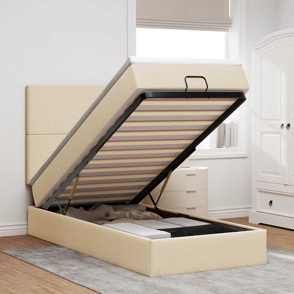 vidaXL Cama otomana con colch&oacute;n de tela color crema 100x200 cm