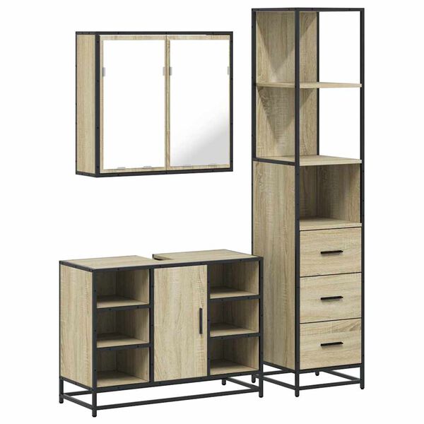 vidaXL Set de muebles de baño 3 pzas madera contrachapada roble Sonoma