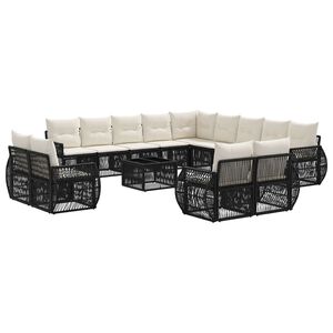 vidaXL Conjunto de sof&aacute;s de jard&iacute;n 14 pcs Negro y Blanco Crema