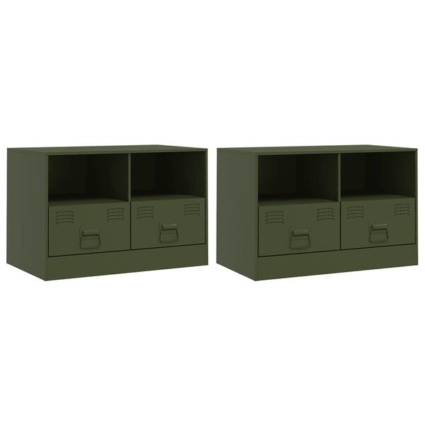 vidaXL Muebles para TV 2 unidades acero verde oliva 67x39x44 cm