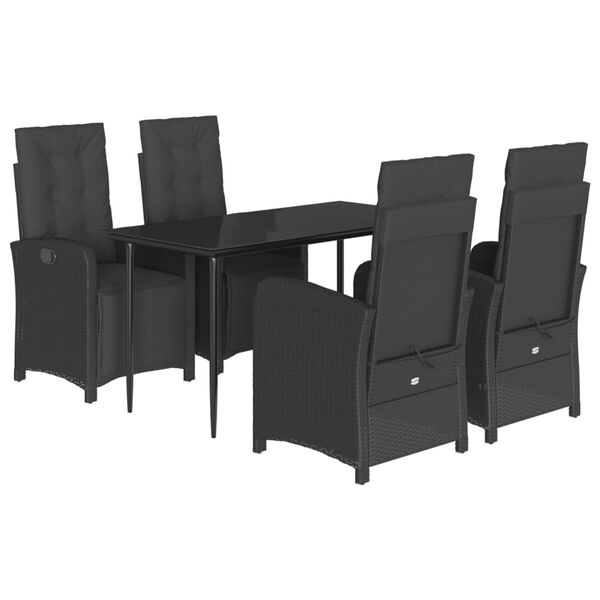 vidaXL Set de muebles jard&iacute;n 5 pzas con cojines rat&aacute;n sint&eacute;tico negro