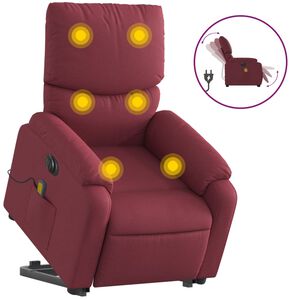 vidaXL Sill&oacute;n de masaje el&eacute;ctrico reclinable elevable tela rojo tinto