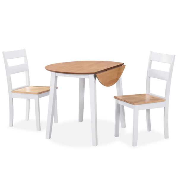 vidaXL Juego de comedor de MDF y madera de caucho 3 piezas blanco