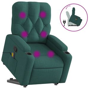 vidaXL Silla de masaje reclinable de pie de tela verde oscura