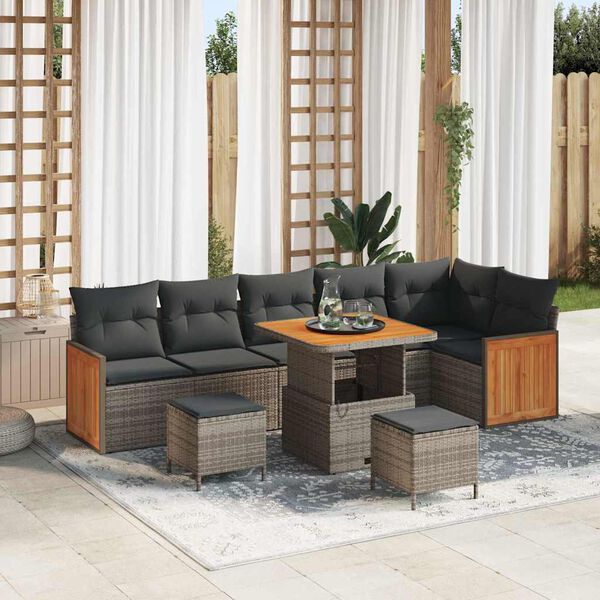 vidaXL Conjunto de sof&aacute; de jard&iacute;n con coj&iacute;n 9 pcs Gris