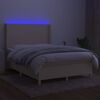 vidaXL Cama box spring colch&oacute;n y luces LED tela crema 140x190 cm