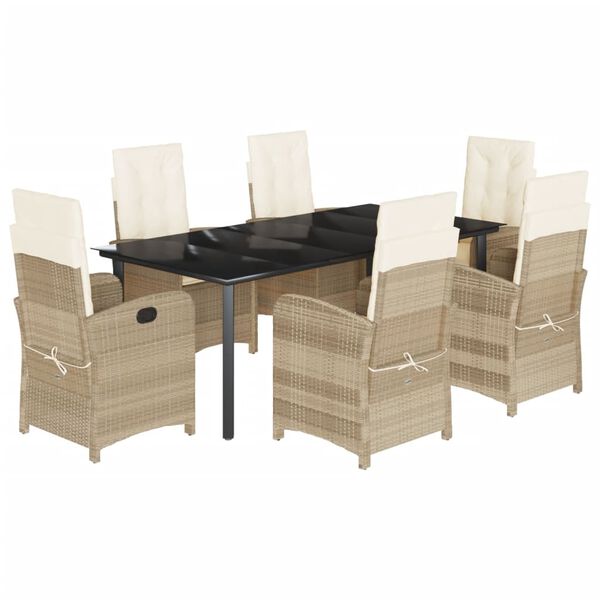 vidaXL Set comedor de jard&iacute;n 7 pzas con cojines rat&aacute;n sint&eacute;tico beige