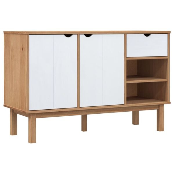 vidaXL Aparador OTTA madera maciza pino marrón y blanco 114x43x73,5 cm