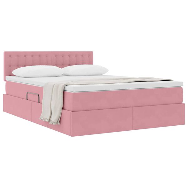 vidaXL Cama con almacenamiento Rosa 140 x 190 cm Terciopelo