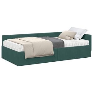 vidaXL Estructura de Cama Esquina con Colch&oacute;n 2 pcs Verde Terciopelo