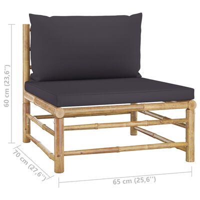 vidaXL Set de muebles de jardín 7 piezas bambú con cojines gris oscuro