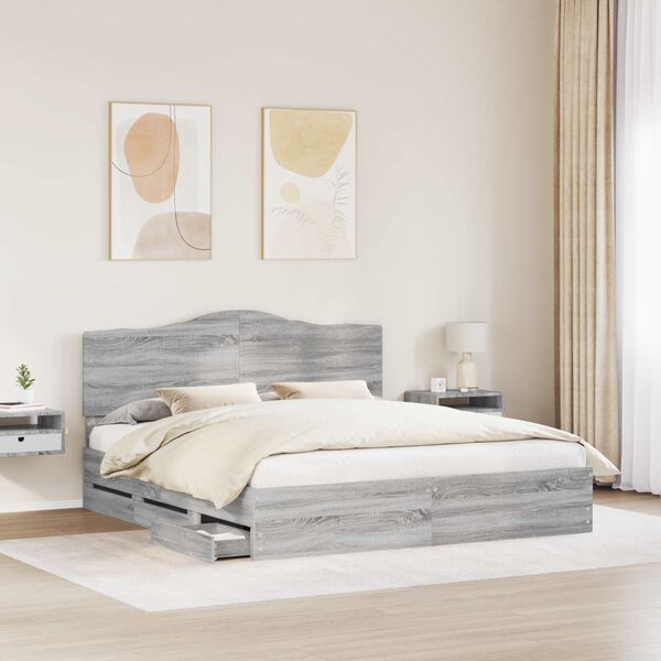 vidaXL Estructura de cama Gris Sonoma 200 x 200 cm Madera Ingenieril