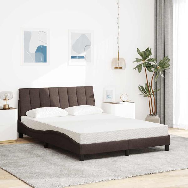 vidaXL Cama con colch&oacute;n Hanko tela marr&oacute;n oscuro 140x190 cm